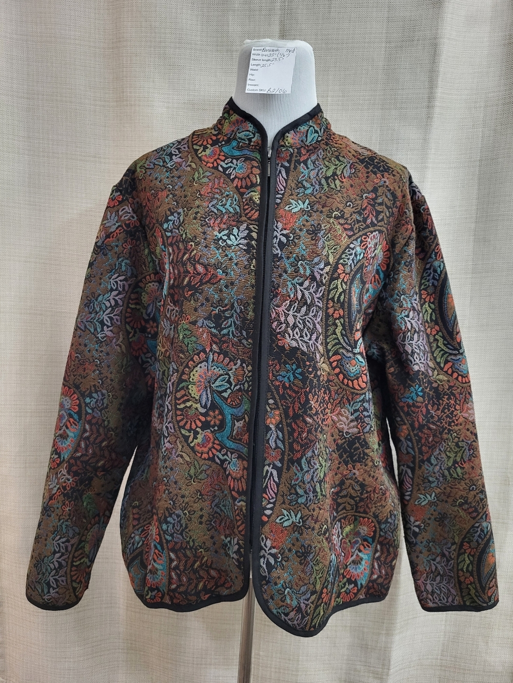 BonWorth Paisley Floral Tapestry Jacket Full Zip Women’s Vtg Size Medium Boho
